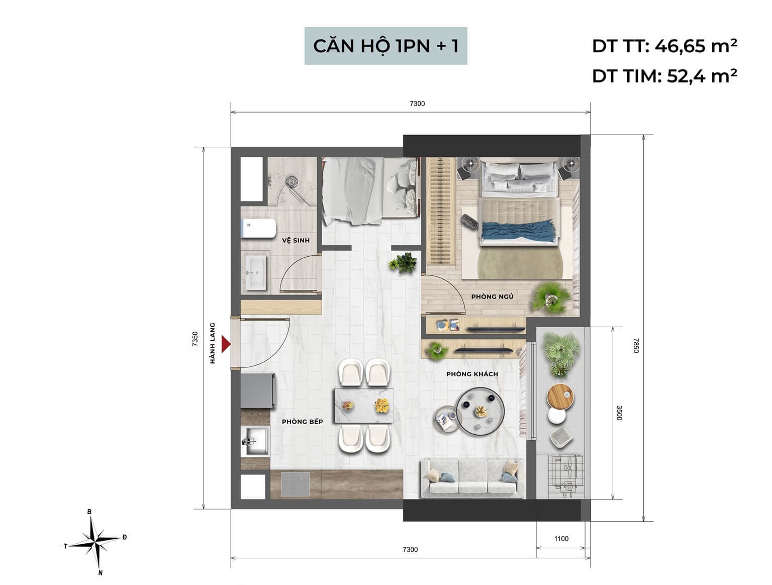 căn hộ 1 phòng ngủ Noble Westlake Ciputra