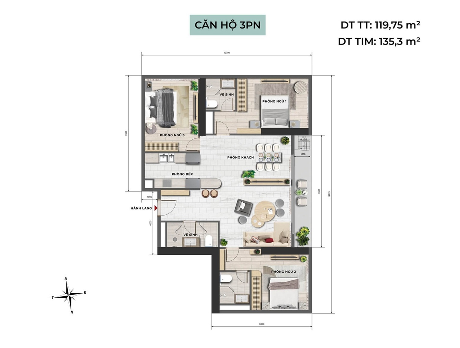 căn hộ 3 phòng ngủ Noble Westlake Ciputra